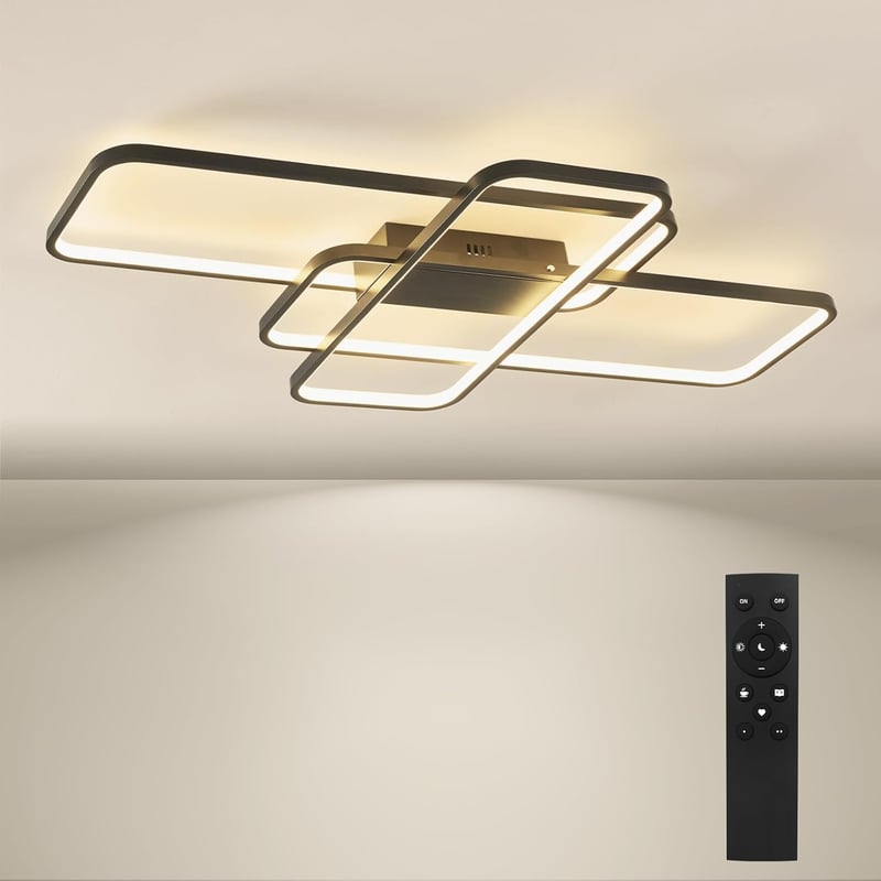 BAYHT Geometrikus LED Mennyezeti Lámpa - 70W 8400LM Távirányítós Fényerőszabályzós Világítás 3000K-6000K - Fekete Alumínium Modern Lámpatest