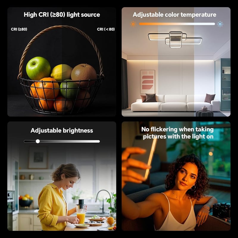 BAYHT Geometrikus LED Mennyezeti Lámpa - 70W 8400LM Távirányítós Fényerőszabályzós Világítás 3000K-6000K - Fekete Alumínium Modern Lámpatest