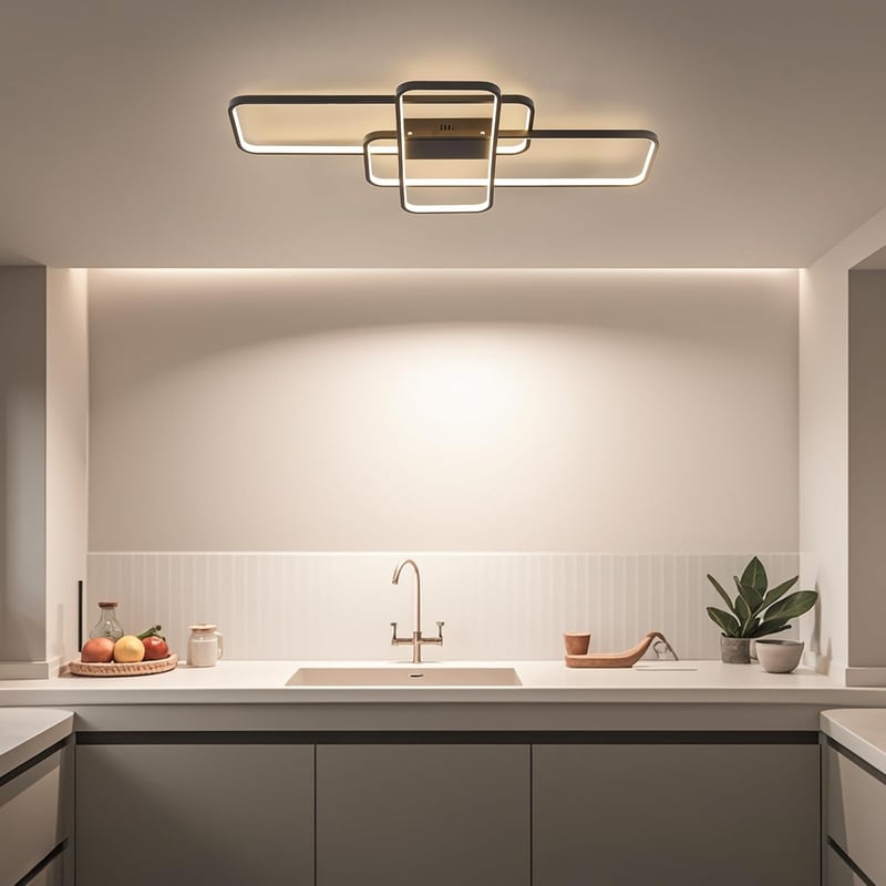 BAYHT Geometrikus LED Mennyezeti Lámpa - 70W 8400LM Távirányítós Fényerőszabályzós Világítás 3000K-6000K - Fekete Alumínium Modern Lámpatest