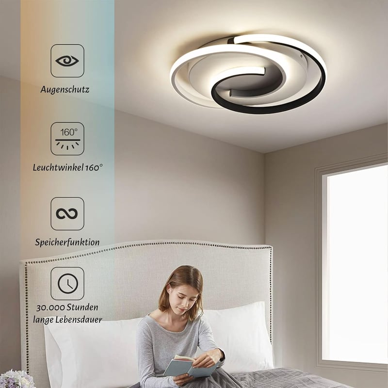 BAYHT LED mennyezeti lámpa dimmelhető távirányítóval, kerek, fekete-fehér, memória funkcióval