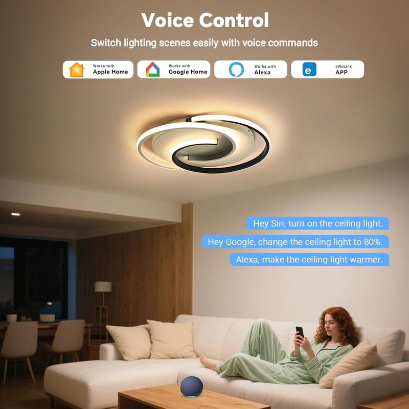BAYHT Okos LED mennyezeti lámpa matt, fényerőszabályzós, eWeLink kompatibilis, távirányítóval 24W 2400lm modern nappali hálószoba