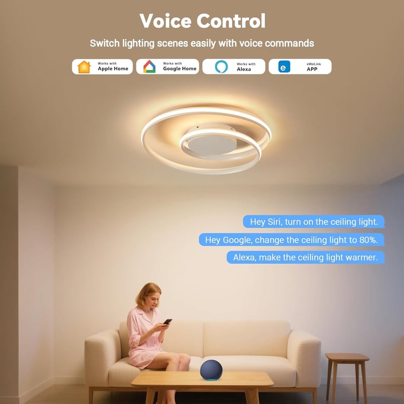 BAYHT Okos Mennyezeti Lámpa Távirányítóval - 28W LED, 48cm, HomeKit, Alexa, Google Kompatibilis, Fényerő és Színhőmérséklet Szabályozás, Nap