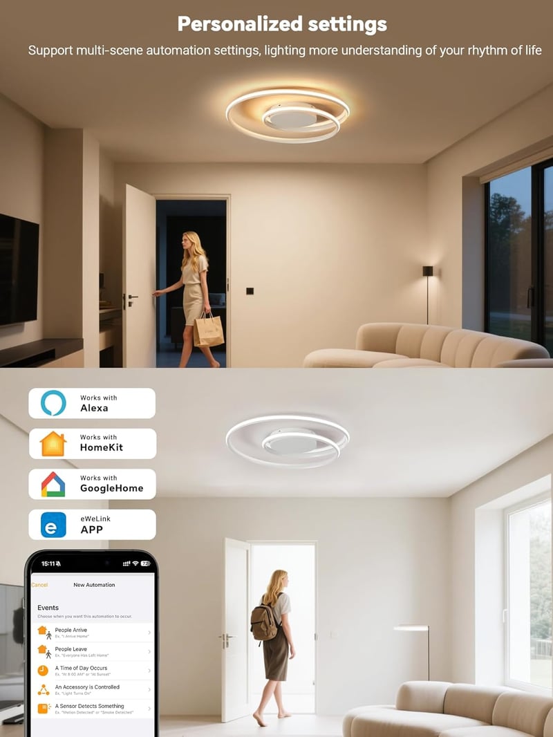 BAYHT Okos Mennyezeti Lámpa Távirányítóval - 28W LED, 48cm, HomeKit, Alexa, Google Kompatibilis, Fényerő és Színhőmérséklet Szabályozás, Nap