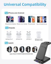 Bezdrôtová nabíjacia stanica 3 v 1 Bayite pre iPhone 16, 15, 14, 13, 12, 11, Apple Watch Ultra, 10, 9, 8, 7, 6, 5, 4, 3, 2, SE a AirPods Pro 4, 3, 2 2