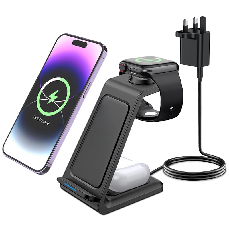 Bezdrôtová nabíjacia stanica 3 v 1 Bayite pre iPhone 16, 15, 14, 13, 12, 11, Apple Watch Ultra, 10, 9, 8, 7, 6, 5, 4, 3, 2, SE a AirPods Pro 4, 3, 2