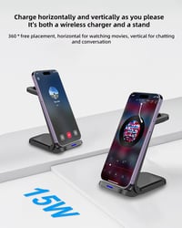 Bezdrôtová nabíjacia stanica 3 v 1 Bayite pre iPhone 16, 15, 14, 13, 12, 11, Apple Watch Ultra, 10, 9, 8, 7, 6, 5, 4, 3, 2, SE a AirPods Pro 4, 3, 2 6