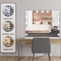 Bayt Hollywood Sminkasztal Tükör 58x46 cm LED Világítással - 18 Szabályozható Fényű Lámpa, 3 Fénymód, Érintőképernyő és 10x Nagyítótükör (Fe 8