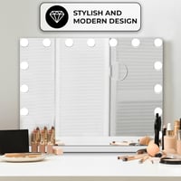 Bayt Hollywood Sminkasztal Tükör 58x46 cm LED Világítással - 18 Szabályozható Fényű Lámpa, 3 Fénymód, Érintőképernyő és 10x Nagyítótükör (Fe 6