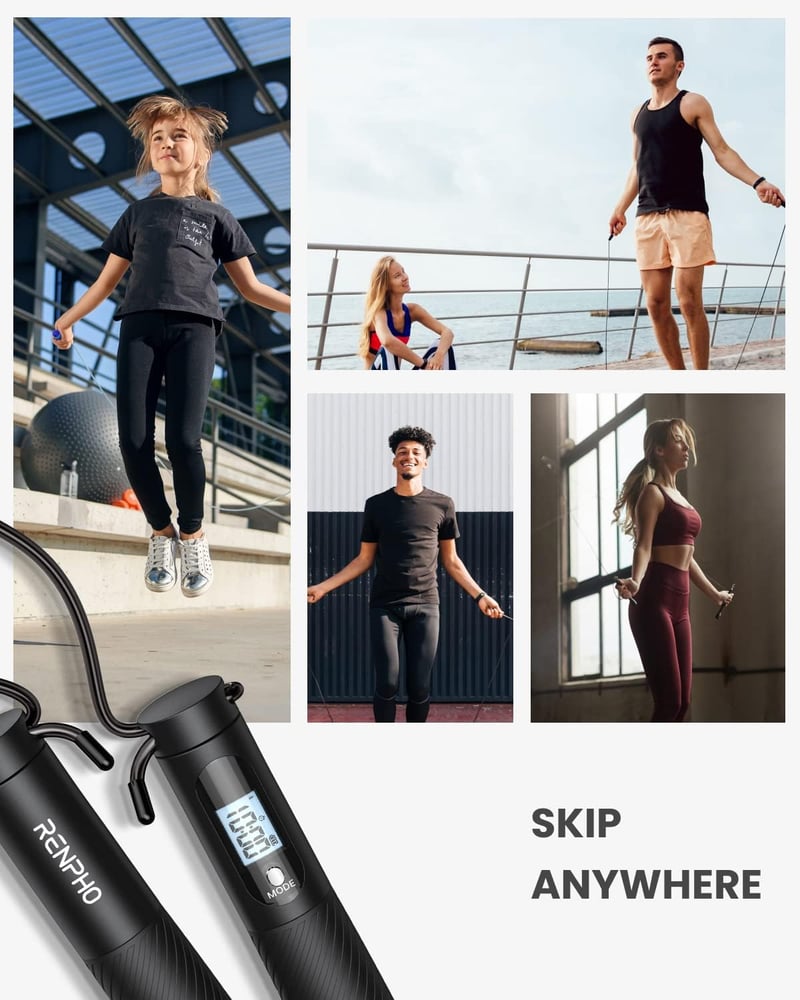 RENPHO Okos Ugrókötél Számláló Funkcióval, Állítható Fitness Kötél App Elemzéssel - Cordless Ball - Black