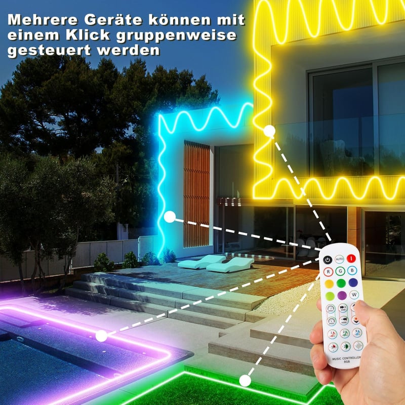 TENDIST 5m Bluetooth Neon LED Szalag - IP68 Vízálló, Okostelefonos Vezérlés, RGB Kültéri Világítás, Zenére Szinkronizálható, Távirányítóval,