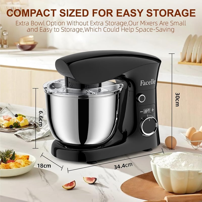 Facelle Konyhai Robotgép 1500W - 5,5L és 4,5L Rozsdamentes Acél Tálakkal, 10+P Sebességfokozattal, Dagasztó, Keverő és Habverő Tartozékokkal