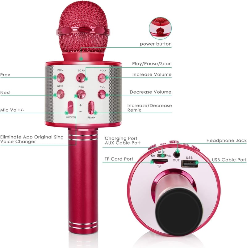 KIDWILL Bluetooth Karaoke Mikrofon Gyerekeknek - Piros, Beépített Hangszóróval és FM Rádióval
