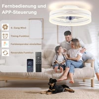 Revneey Mennyezeti Ventilátor Lámpával - 72W Szabályozható LED, Távirányítóval és Applikációval, 6 Sebességű, Időzítővel, Hálószobába, Nappa 5