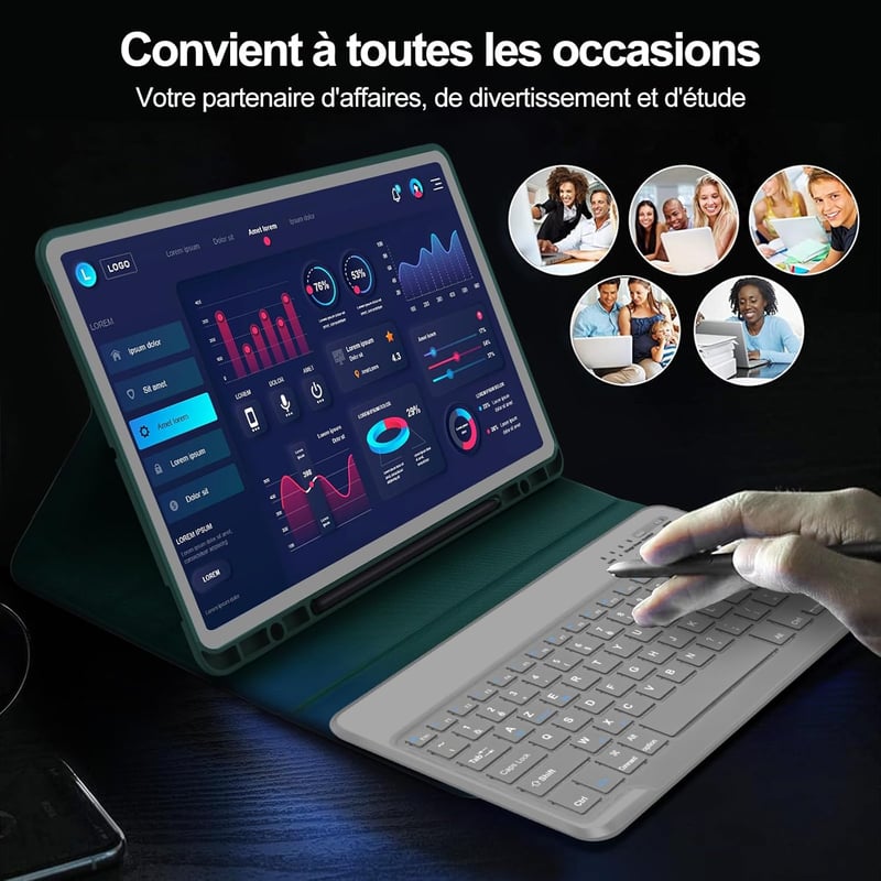 SENGBIRCH Samsung Galaxy Tab S9 Plus 12.4" Tok Levehető Bluetooth Billentyűzettel - Fekete, Újratölthető, 2023-as Modellhez Kompatibili