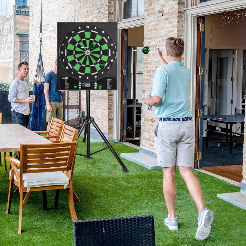 CyeeLife Elektronikus Darts Tábla LCD Kijelzővel - 34 Játék, 355 Variáció, Német Hangvezérléssel - 12 Puha Nyíl, 24 Toll, 50 Hegy, USB Töltő