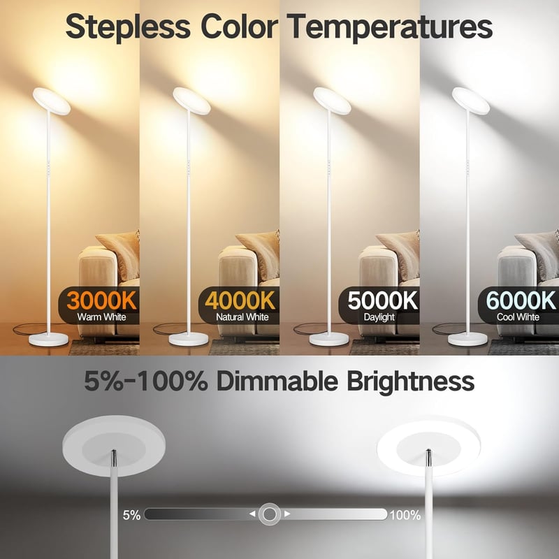OUTON LED Állólámpa 34W - Kétirányú Fényforrás, Távirányítós és Érintésvezérelt, 4 Színhőmérséklet, Tompítható, Nappali és Hálószoba Világít