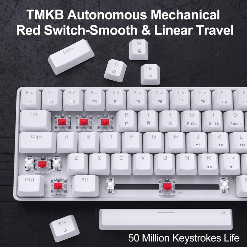 Dierya T68se Mechanikus Gamer Billentyűzet, 68 Gombos Kompakt Kialakítás, Lineáris Piros Kapcsolók, 19 Háttérvilágítási Mód, USB-C, Windows 