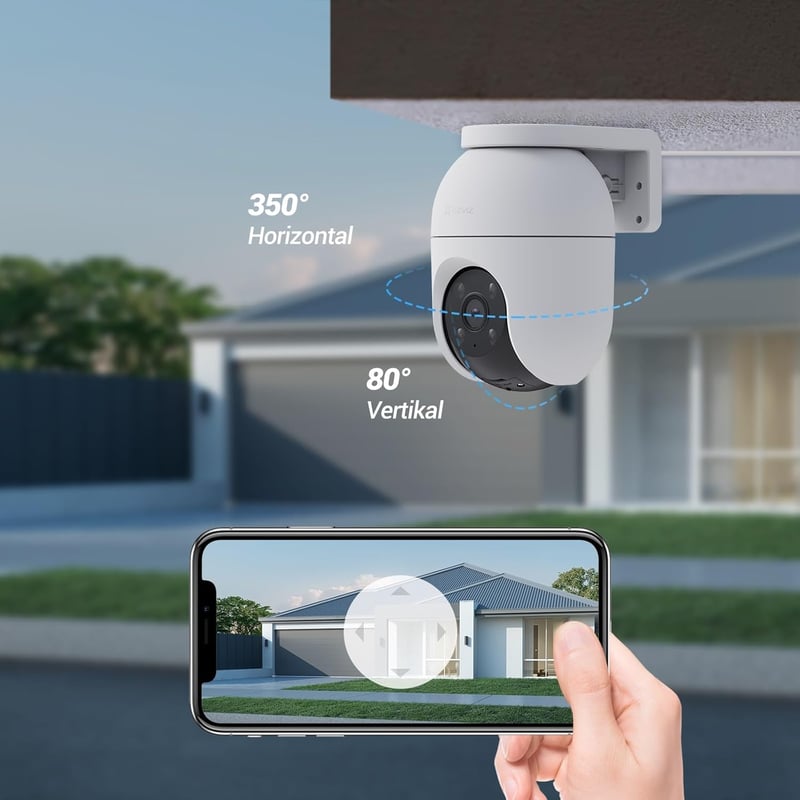EZVIZ C8c 3K Kültéri WiFi Kamera 5MP Felbontással - 350° Forgatható Biztonsági Kamera Személy/Jármű Érzékeléssel, Színes Éjjellátással és Ké