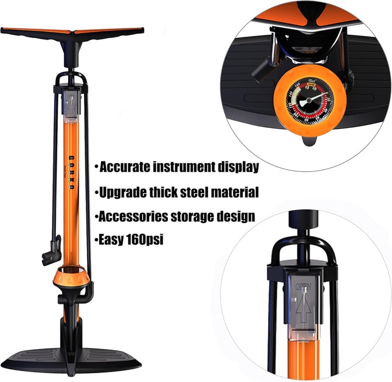 Kerékpár Állópumpa 160 PSI - Presta és Schrader Szelepekhez, Labdákhoz is