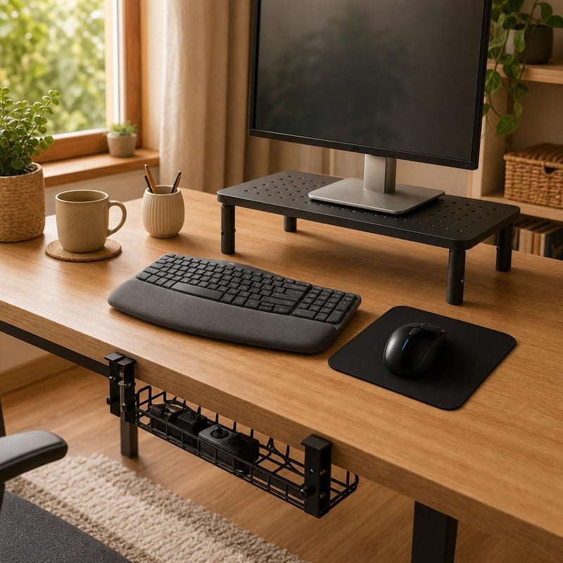 Pachet Productivitate Birou: 1x mouse + 1x tastatură ergonomică + 1x mousepad + 1x suport monitor + 1x tavă