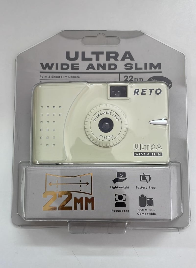 RETO krém színű, 35mm-es újratölthető fényképezőgép széles látószögű objektívvel