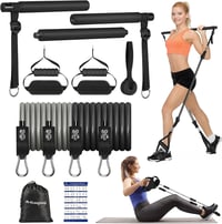 ALongSong Pilates rúd szett kezdőknek - 4 gumiszalaggal, ajtórögzítővel, otthoni edzéshez (Fekete) 1