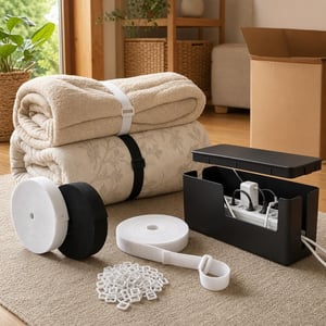 Set za organizaciju i selidbu: 2×10 m elastična traka + 50 čičak vezica + kutija za kabele