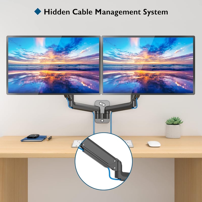 BONTEC Gázrugós Dupla Monitorkar 13-27" Képernyőkhöz, 8kg-ig, Állítható
