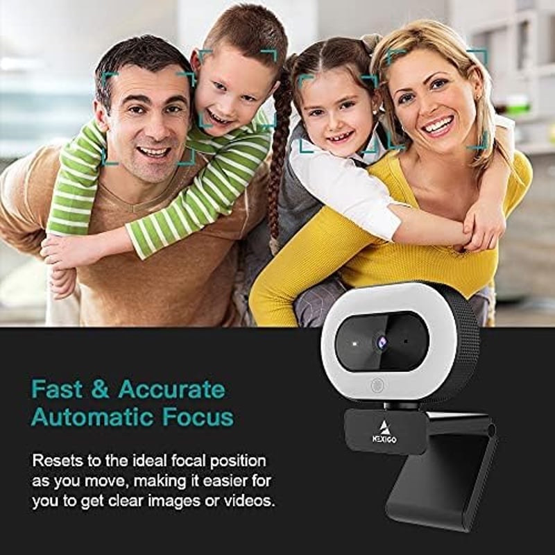 NexiGo StreamCam N930E Full HD webkamera gyűrűs fénnyel és lencsevédővel, autofókusszal
