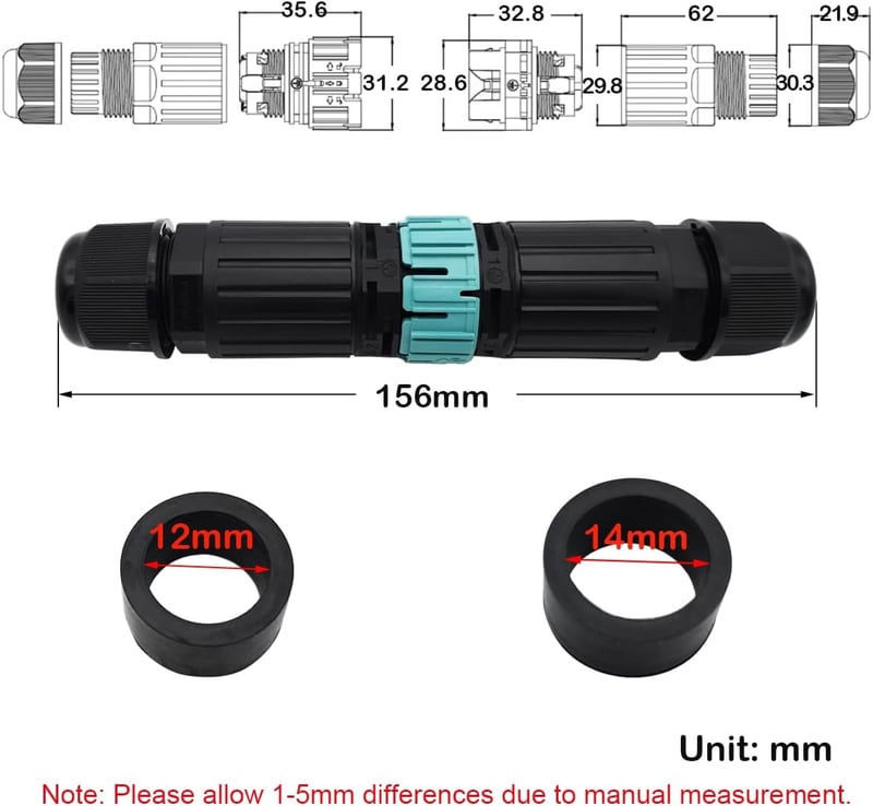 CTRICALVER IP68 Vízálló Kábel Csatlakozó, 5-Tűs Dugó/Aljzat, 9-14 mm Átmérőjű Kábelekhez, Kültéri Világításhoz, LED Lámpákhoz