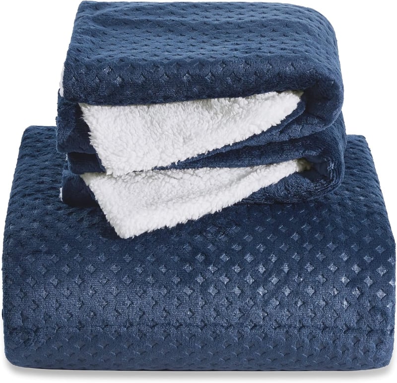 BEDSURE Kék Plüss Téli Ágynemű 200x200 - Meleg Waffle Mintás Huzat Cipzárral, 2 Párnahuzattal