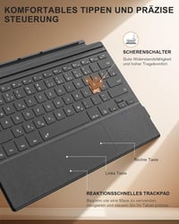 MoKo Bluetooth Érintőpados Billentyűzet Microsoft Surface Pro 7+/7/6/5/4/3 Készülékekhez - QWERTZ Kiosztás, Újratölthető Akkumulátor, Szürke 4