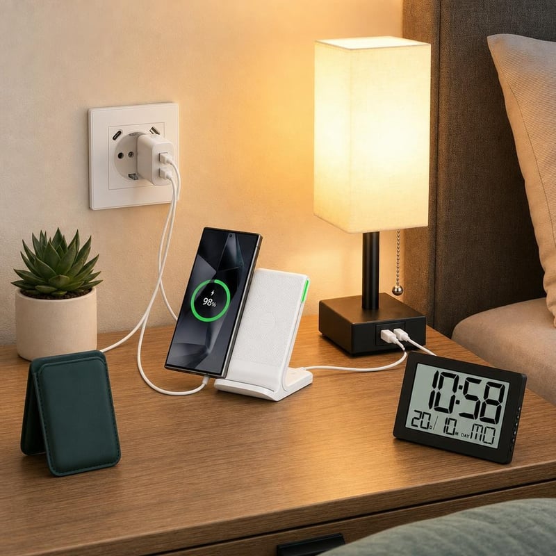 Noćni set za punjenje: 1x zidna utičnica + 1x 15W postolje + 1x MagSafe novčanik + 1x USB lampa + 1x sat