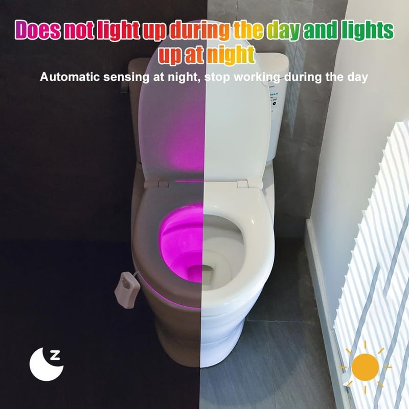HOTUT WC Fény 16 Színű Mozgásérzékelős Toalett Világítás - Elemes LED Fürdőszobai Kiegészítő, Vicces Ajándék, Energiatakarékos Éjszakai Fény