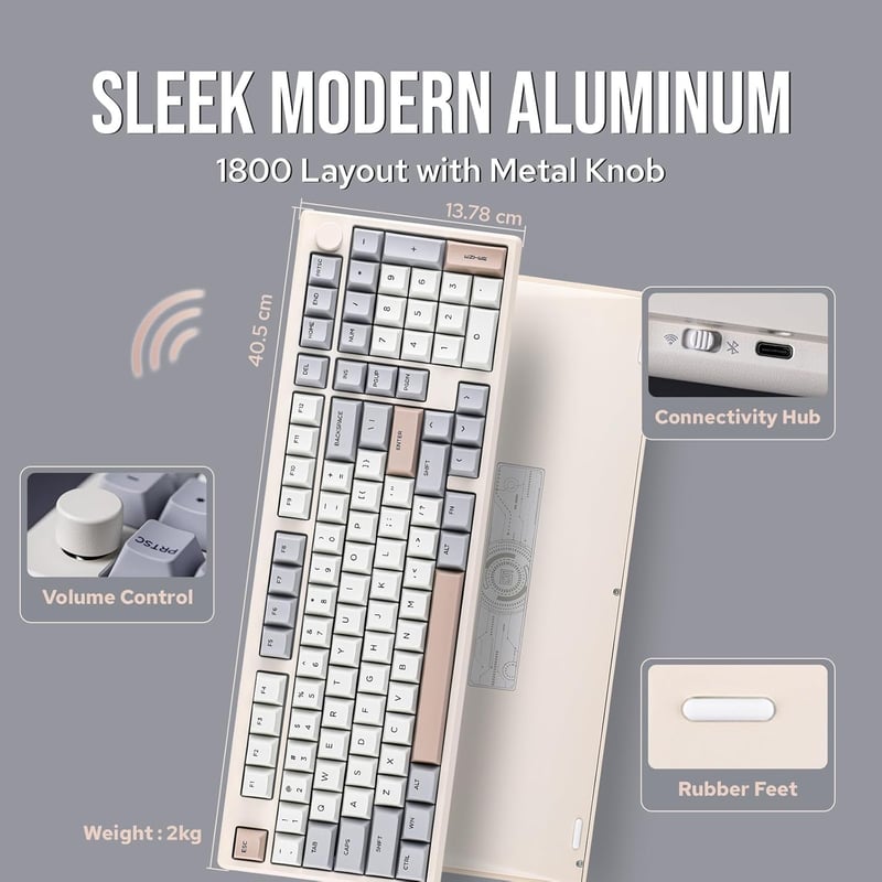 EPOMAKER Galaxy100 Aluminium Mechanikus Gamer Billentyűzet - 96% Méret, 8000 mAh, QMK/VIA, Vezeték Nélküli, Hot-Swap, Retro Dizájn, Wisteria