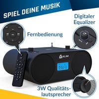 KLIM Boombox B4 Hordozható CD Lejátszó AM/FM Rádióval, Bluetooth, USB, MP3, AUX Funkcióval, Újratölthető Akkumulátorral és Távirányítóval, F 6