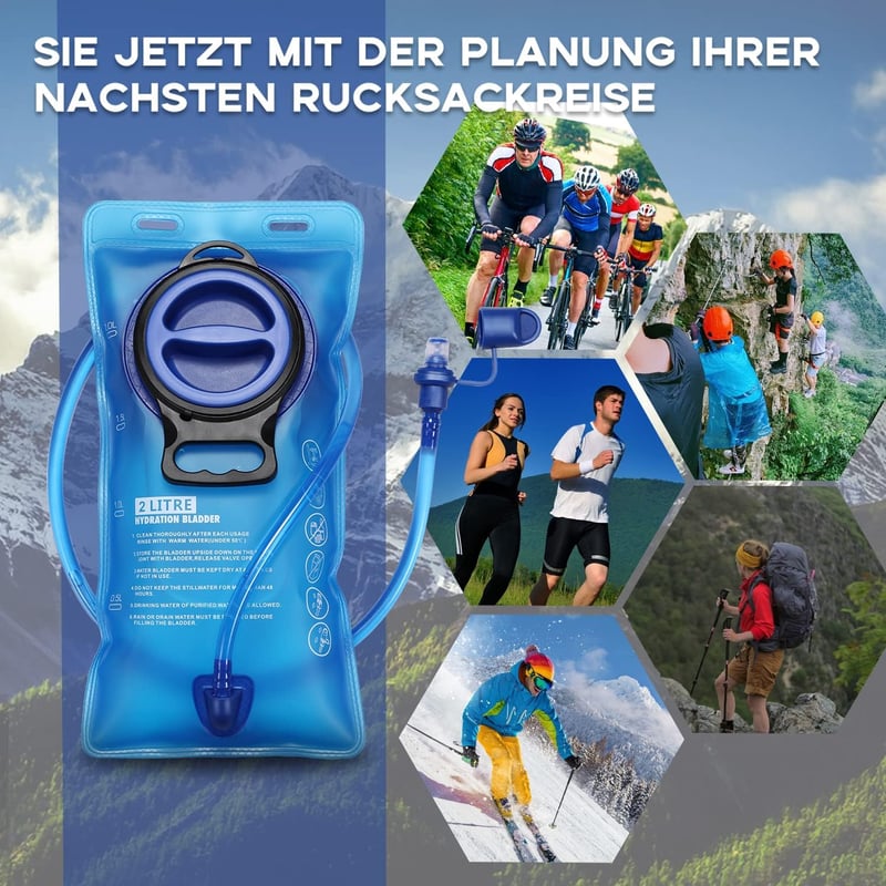 BBAIYULE Hidratációs Hátizsák 2L Víztartállyal - Futás Kerékpár MTB Túrázás Fekete Nylon Unisex Sporthátizsák 3 Zsebbel