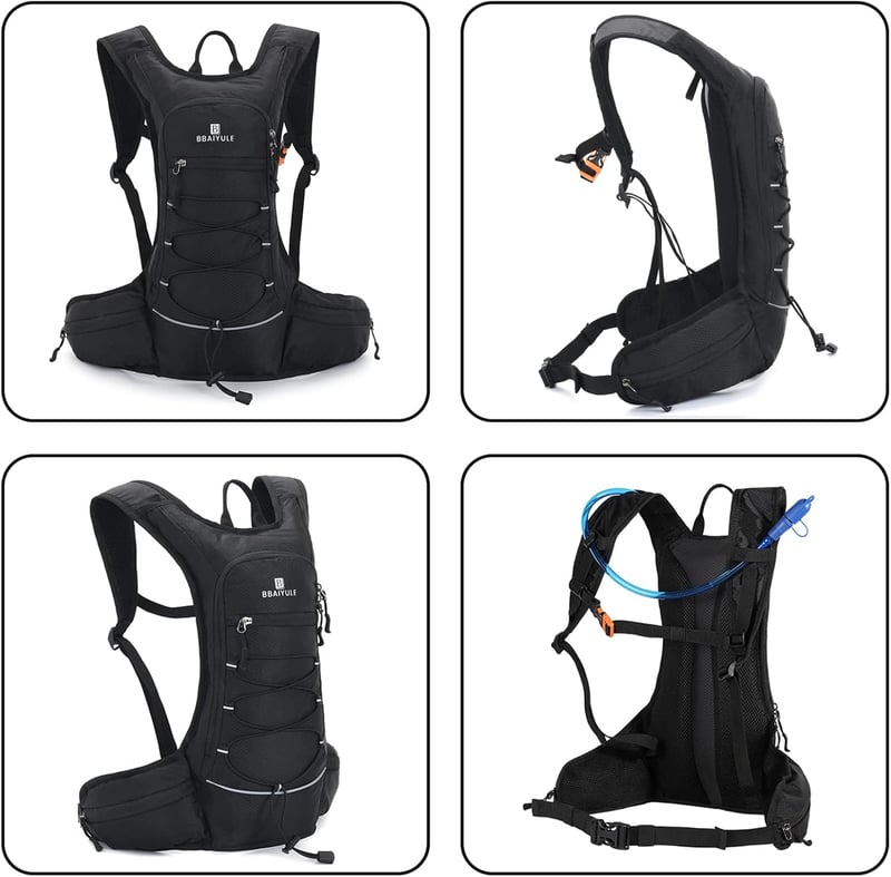 BBAIYULE Hidratációs Hátizsák 2L Víztartállyal - Futás Kerékpár MTB Túrázás Fekete Nylon Unisex Sporthátizsák 3 Zsebbel