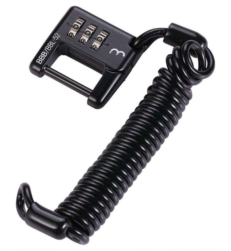 Lacăt spiralat pentru bicicletă BBB BBL-52 MiniSafe - 3 mm x 1200 mm, antifurt cu cifru, negru