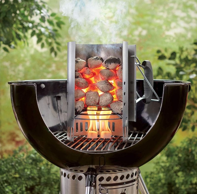 GFTIME Grillgyújtó Kémény 30,5 cm - Weber 7416 Kompatibilis Faszén Begyújtó, Hőálló Fogantyúval, Kültéri Grillezéshez