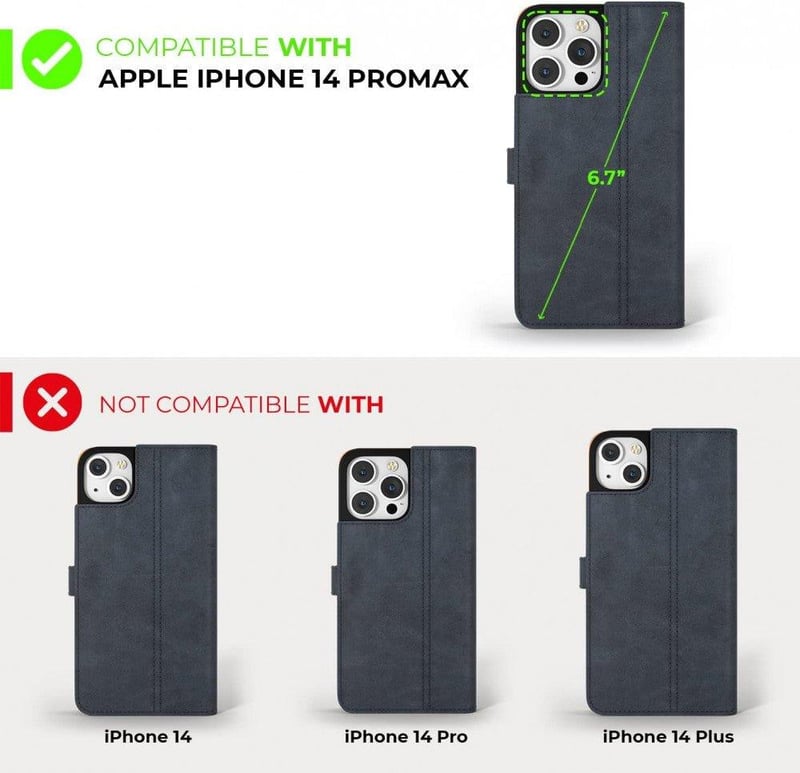 iPhone 14 Pro Max Tengerészkék Bőr Pénztárcatartó Tok Kártyatartóval és Állvánnyal