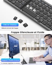 MoKo Összecsukható Bluetooth Billentyűzet - Vezeték Nélküli Francia AZERTY Érintőpaddal és Numerikus Billentyűzettel, 3 Eszközhöz, Újratölth 4