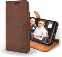iPhone 14 Plus barna bőr tok pénztárcával, kártyatartóval és állvánnyal 1