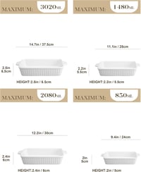 MALACASA Porcelán Sütőtál Készlet 4 db - Fehér Hőálló Kerámia Edények Fülekkel, Mosogatógépben Mosható, Fagyasztható, Téglalap Alakú 2