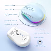 Seenda Vezeték Nélküli LED Egér, Újratölthető Jiggler Funkcióval, Csendes 2.4G USB Egér Laptophoz, 2000 DPI, Világoskék 5
