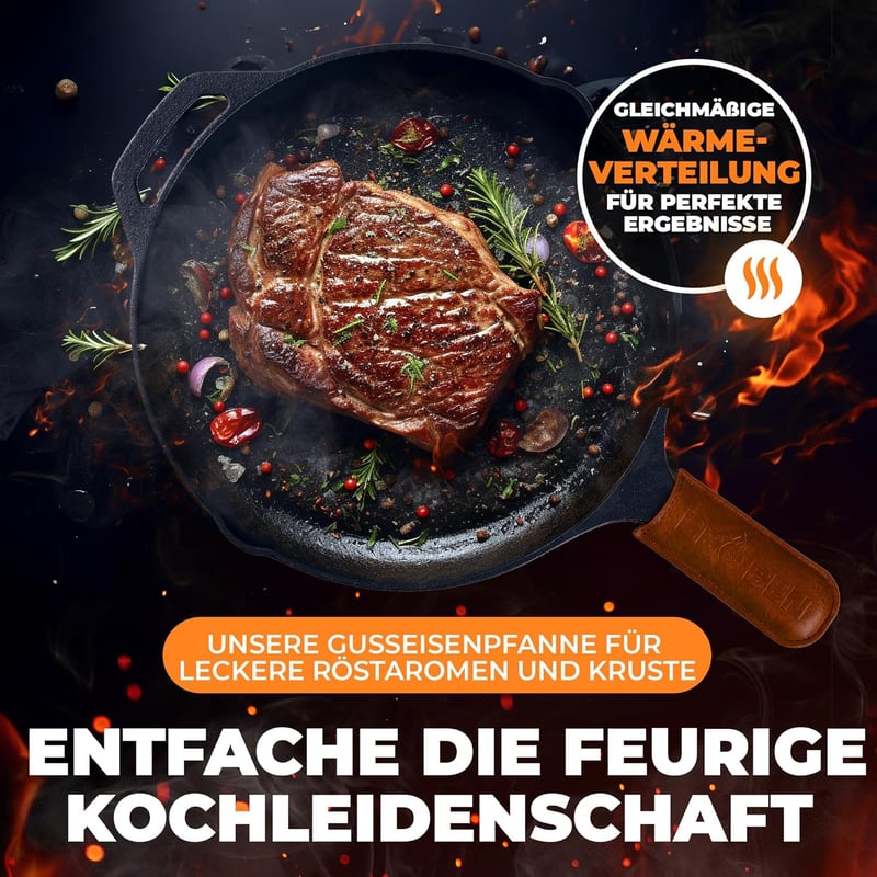 BBQ Ben 30 cm-es öntöttvas grill serpenyő indukciós tűzhelyre, sütőbiztos