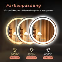 BBTEQEKN Kerek Fürdőszobai LED Tükör Órával 60 cm - Érintőkapcsolós, Fényerőszabályozós, 3 Színhőmérsékletű, Páramentesítő Funkcióval 3
