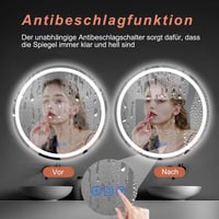 BBTEQEKN Kerek Fürdőszobai LED Tükör Órával 60 cm - Érintőkapcsolós, Fényerőszabályozós, 3 Színhőmérsékletű, Páramentesítő Funkcióval 4
