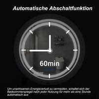BBTEQEKN Kerek Fürdőszobai LED Tükör Órával 60 cm - Érintőkapcsolós, Fényerőszabályozós, 3 Színhőmérsékletű, Páramentesítő Funkcióval 6
