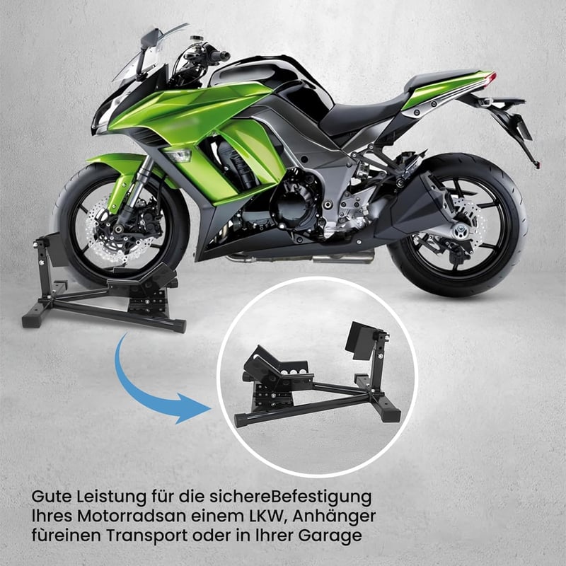 BBTEQEKN Univerzális Motorkerékpár Első Kerék Rögzítő Állvány - 17-21 Colos Kerekekhez, Önzáró Rendszer, Fekete, Tároláshoz és Karbantartásh